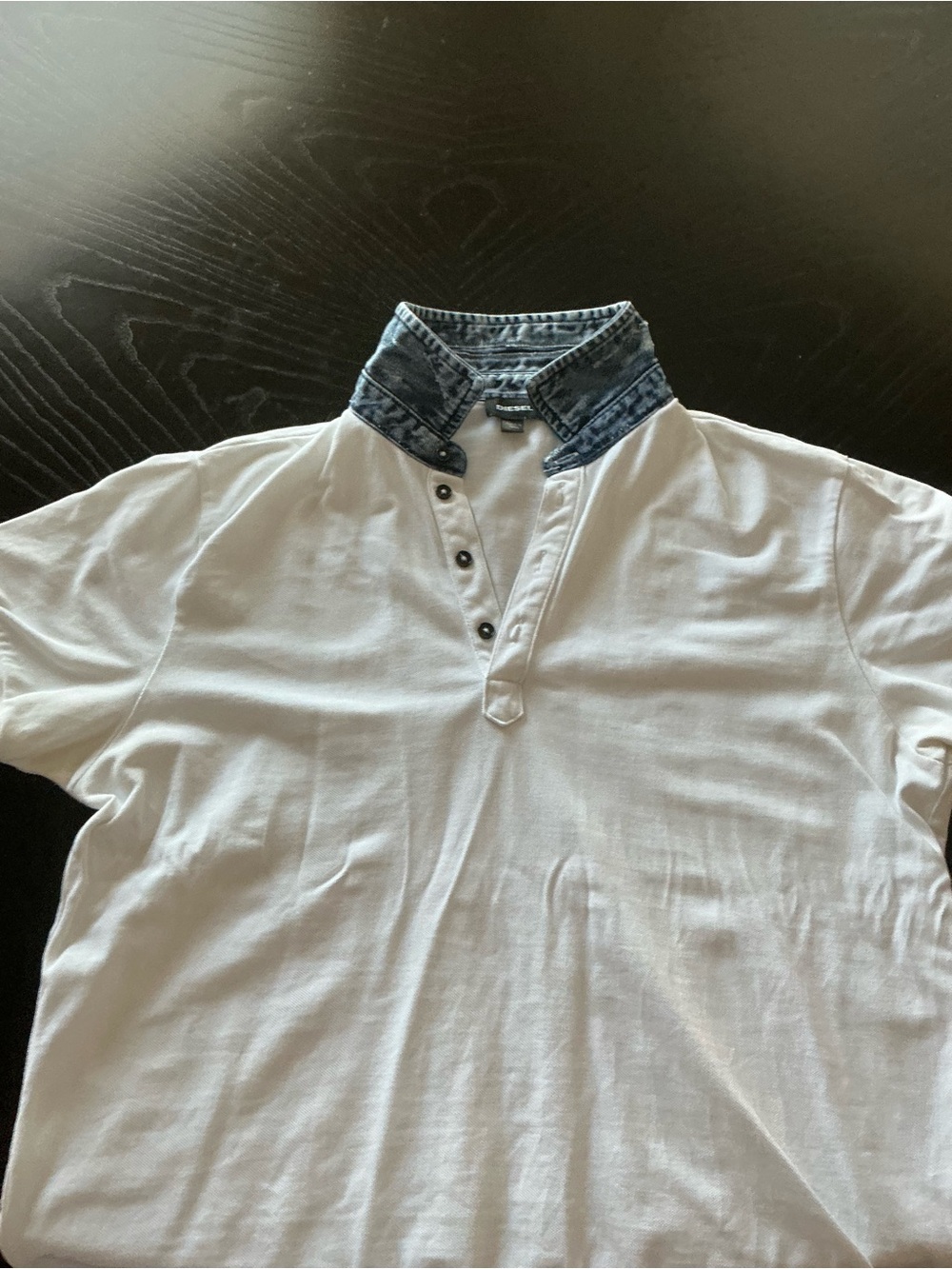 Diesel White Polo with Denim-Style Blue Collar